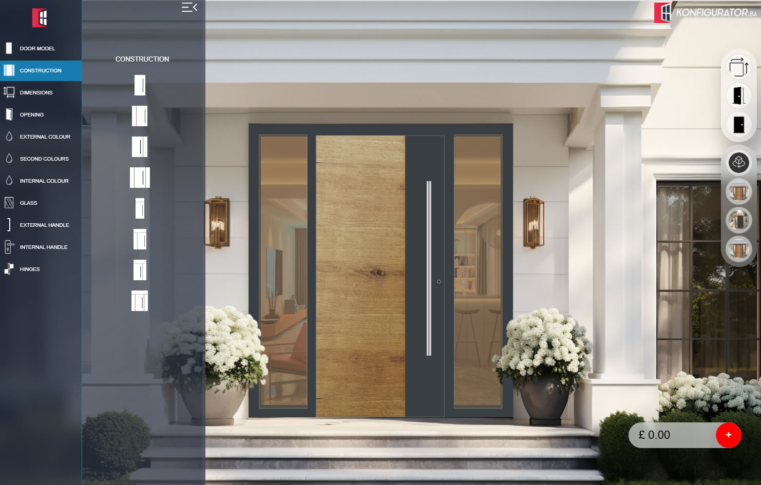 Entrance door configurator construction selection