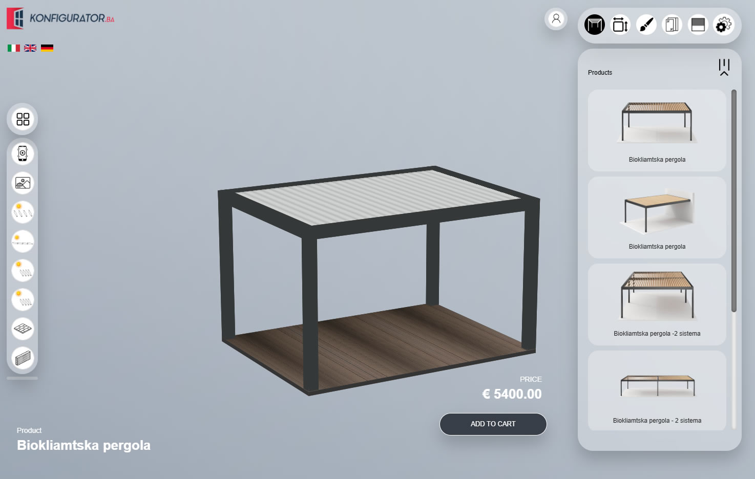Custom bioclimatic pergola configurator