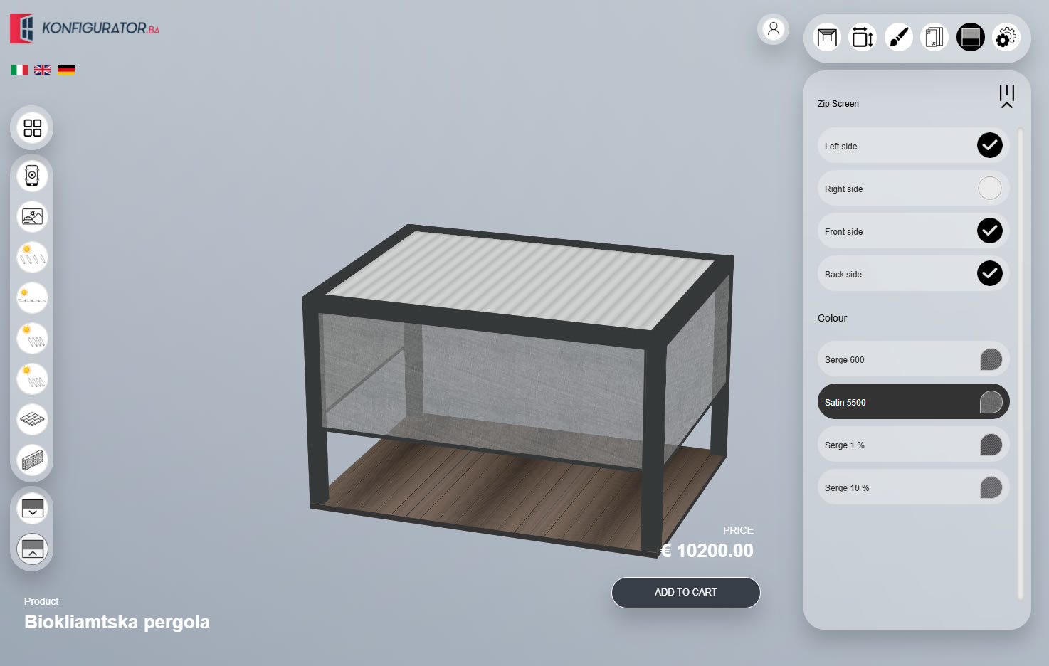Pergola ZIP screen configuration