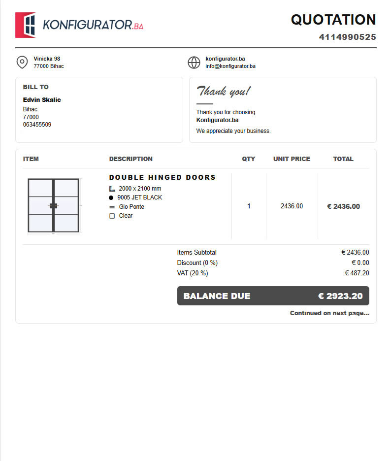 Steel Doors Configurator A4 PDF quotation