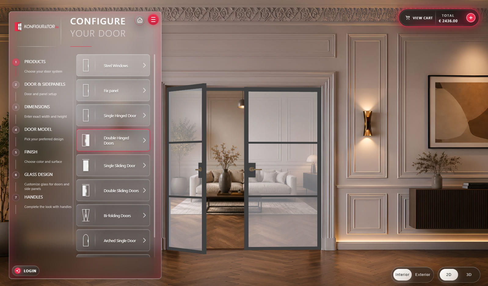 Steel Doors Configurator product selection and visualization