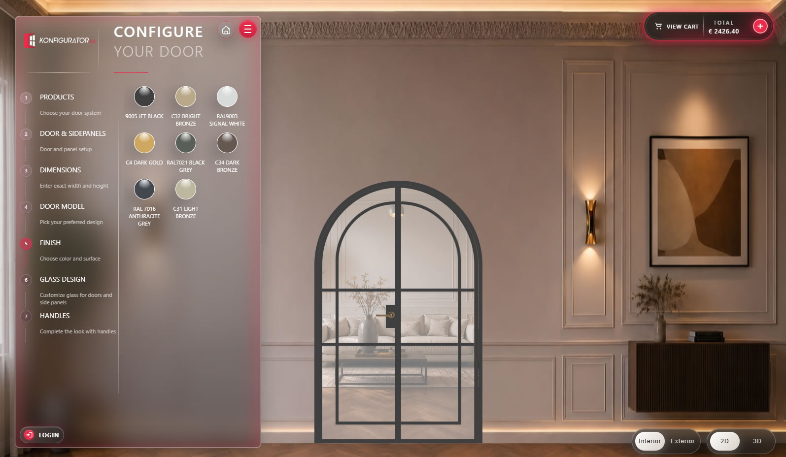 Steel Doors Configurator finish and colour selection