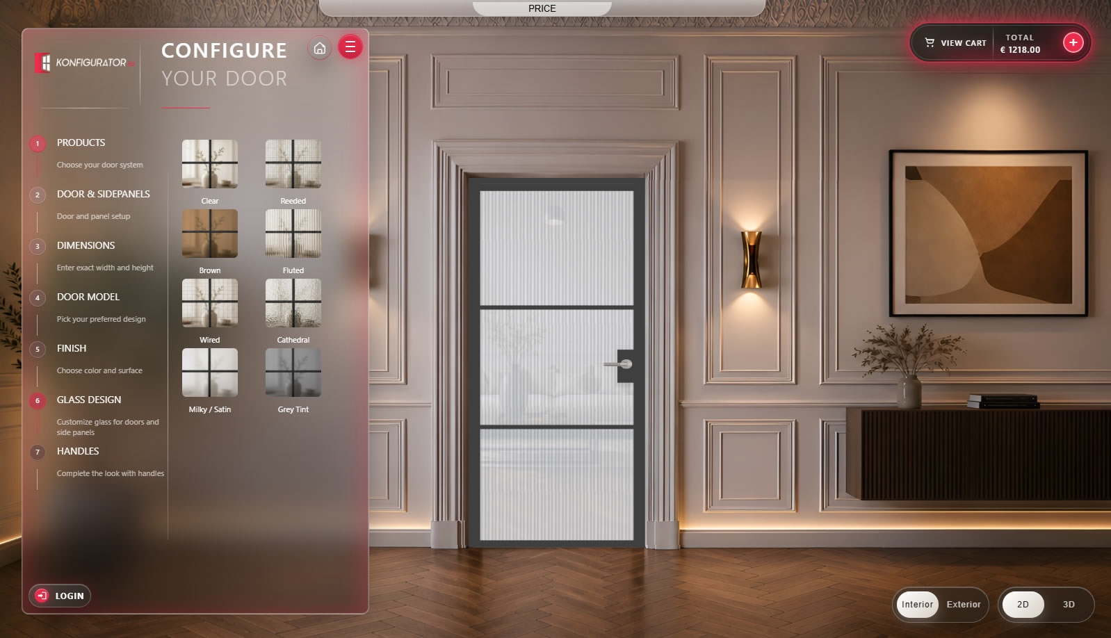 Steel Doors Configurator glass design selection