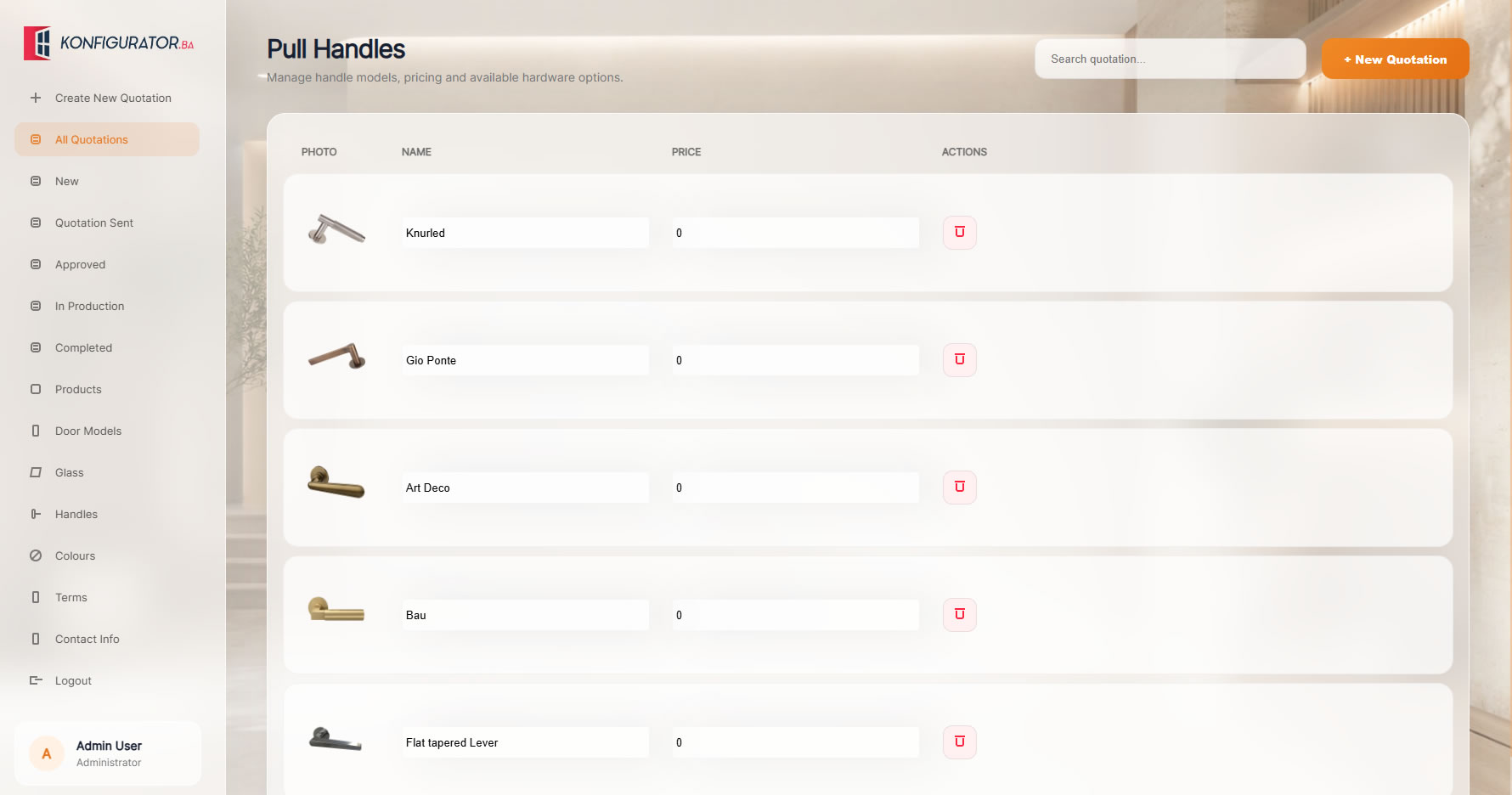Steel Doors Configurator administration module