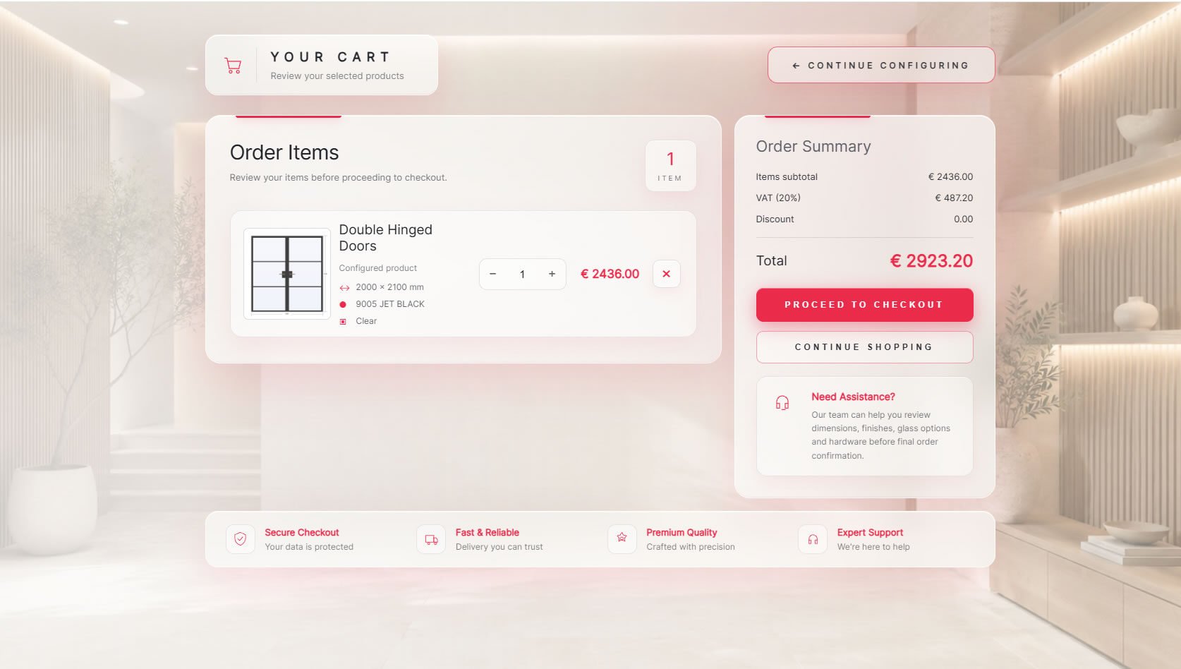 Steel Doors Configurator shopping cart and checkout
