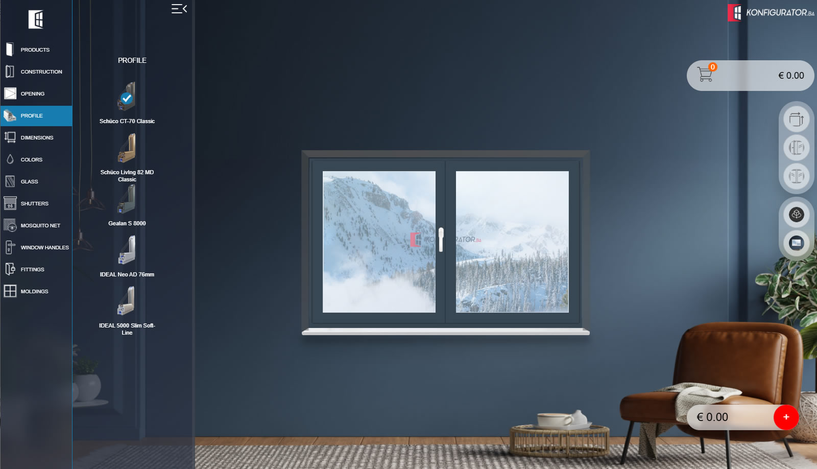 Window profile selection with 3D visualization