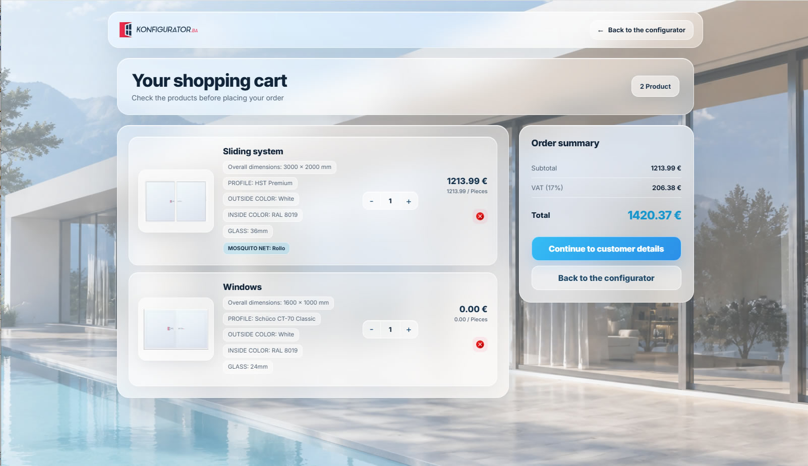 Windows and sliding systems shopping cart